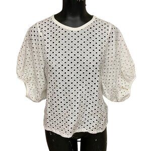Zara White Cotton Eyelet Puff Sleeve Top Size Small